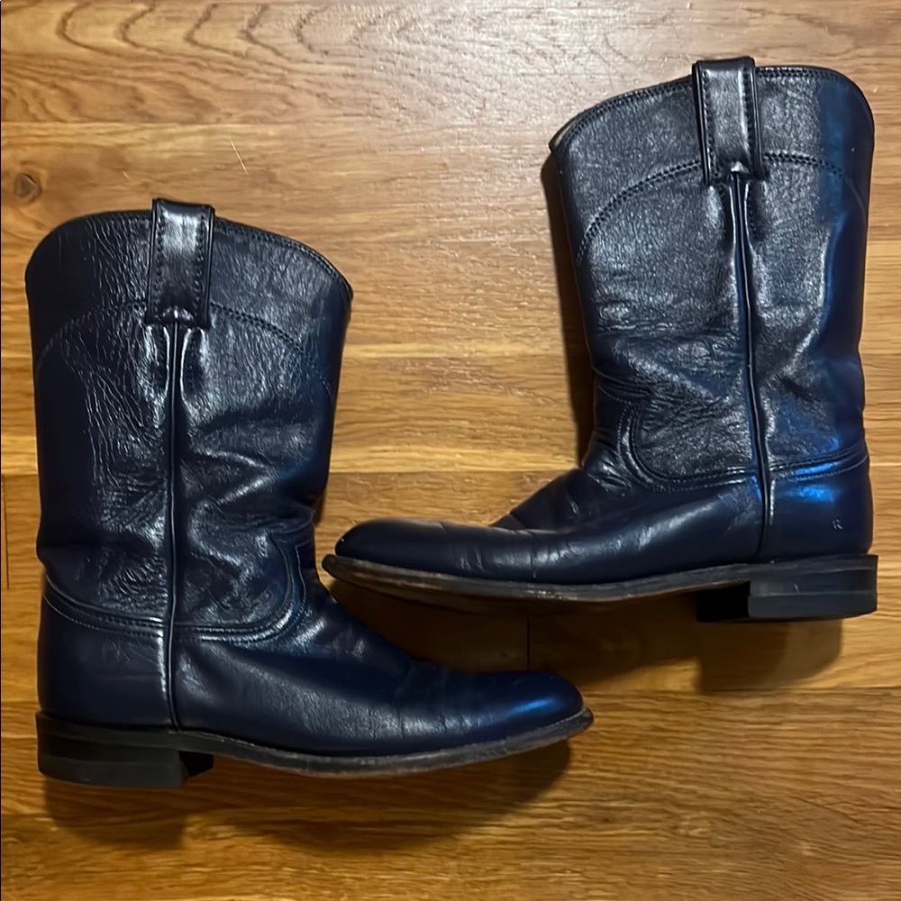 Justin All Leather Boots Women's Dark Navy Blue Almost Black Heeled Boots